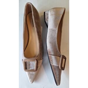 C. Paravano Square Buckle Velvet Flats Ballerina Shoes Camel Beige EU 42 US 11.5